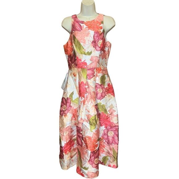 Kay Unger LIBERTY TEA LENGTH DRESS in Coral Reef/Multi NWOT Size 4 - Picture 5 of 9
